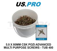 US PRO Tools 5.0 X 80MM CSK Pozi Advanced Multi Purpose Screws - Tub 400 9259