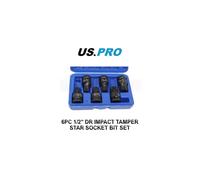 US PRO Tools 6PC 1/2" DR Impact Star Torx Bit Socket Set Tamper Proof T55 - T100 3988