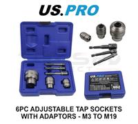 US PRO Tools 6pc Adjustable Tap Socket Set with Adaptors M3-M19 7240