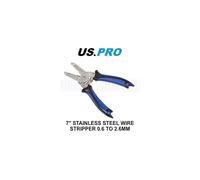 US PRO Tools 7-in Stainless Steel Wire Stripper & Cutter 0.6-2.6mm, Ergonomic Handles, Model 6837