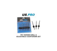US PRO Tools 7pc Tapered Drill & Adjustable Countersink HSS-G Set 7127