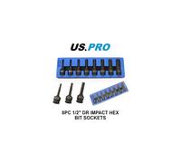 US PRO Tools 8 Piece 1/2" Drive Impact Hex Bit Socket Set H5 - H19 EVA Foam 3845