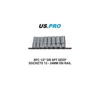 US PRO Tools 8pc 1/2'' DR 6PT Metric Deep Sockets 13-24mm Socket 3241