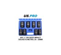 US PRO Tools 8pc 1'' Drive 6pt Deep Impact Sockets Metric 24-38mm 3509