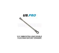 US PRO Tools Extra Long Double Ended Flex-Head Ratchet Spanner 16 & 18mm x 412mm 3871