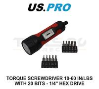 US PRO Tools Torque Screwdriver 10-60 In/lbs With 20 Bits - 1/4" Hex Drive 4622