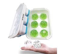 US Sense Ice Cube Tray with Lid 2 Pack, Large Ice Ball Maker Mold & Square Ice Cube Mold Set, BPA Free, Silicone Bottom Easy Release Round Ice Cube Mold for Whiskey, Cocktail, Freezer, Blue+Green