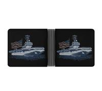 US Ship Naval Boat with American Flag Bifold Wallet Leather Slim Cash Card Holder Cute Purse