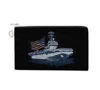US Ship Naval Boat with American Flag Coin Purse Cute Change Pouch Wallet Clutch Bag with Zip