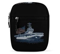 US Ship Naval Boat with American Flag Crossbody Bag Adjustable Satchel Cute Shoulder Bag Lightweight Sling Bags