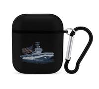 US Ship Naval Boat with American Flag Earphone Case Cover Compatible with AirPods 1&2 Shockproof Bluetooth Headset Case Black-style