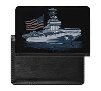 US Ship Naval Boat with American Flag Passport Wallet Cute Passport Case with Card Slot Travel Passport Holder Cover