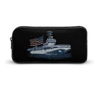 US Ship Naval Boat with American Flag Pencil Case Cute Pen Pouch Cosmetic Bag Pecil Box Organizer for Travel Office