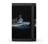 US Ship Naval Boat with American Flag Trifold Wallet Cute Card Slots Holder Clutch Purse Wallets for Men Women