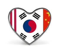 US South Korea China Flag Funny Lapel Pins Heart Shaped Button Brooch Badge Pin Hat Clothes Jewelry for Men Women