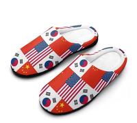 US South Korea China Flag Men's House Slippers Memory Foam Washable Cotton Slip on Home Shoes