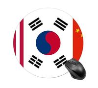 US South Korea China Flag Round Gaming Mousepad Rubber Base Desk Mat for Office Laptop Computer