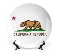 US State California Flag Printed Bone China Decorative Plate Ceramic Decorative Plate with Display Stand for Home Wall Decor