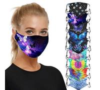 [US Stock] 10PCS Women Cloth_Mask Face Bandanas Reusable Washable Skin Care Floral Butterfly Pattern With Adjustable Earloops Filter Pocket Nose Wire Home Outdoor Sports