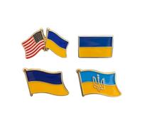 US Ukraine Flag Brooch Pins for Adults 4Pc Alloy Enamel Lapel Badges Set