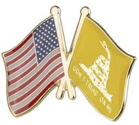 US United States American USA America Don't Tread On Me Gadsden National Flag Crossed Flags Friendship Love Alliance Allies 1" Enamel Pin