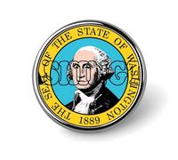 US Washington State Seal Unisex Novelty Brooches & Pins Round Metal Lapel Badge for Clothing Shawl Hat