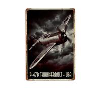 US WWII Military P-47D Thunderbolt Fighter Bomber Metal Tin Sign Plaque Wall Decor for Cafe, Man Cave, Club Bar, Office, Home Garden Round Metal Poster 8x12Inch