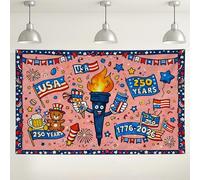USA 250 Years Celebration Backdrop, Fun Retro Party Decorations for Independence Day, Colorful Fireworks and Starry Background for Photography Events 71x43 Inch