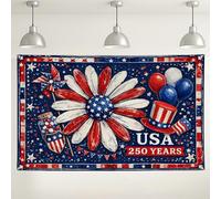 USA 250 Years Floral Backdrop, Patriotic Red White Blue Party Decorations, Independence Day Indoor/Outdoor Photography Background for Celebration Events 71x43 Inch