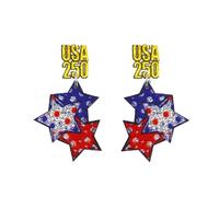 USA 250th Anniversary 1776 2026 Dangle Drop Earrings Red White Blue 4th of July USA Star Earrings for Women Independence Day Patriotic 250th Anniversary Celebration Jewelry Gifts, M, Leather, No