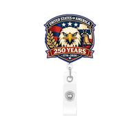 USA 250th Anniversary Badge Reel Retractable, American Eagle Badge Holder with Glitter Acrylic Designs,Independence Day Badge Reels with Alligator Clip for Nurse Office Medical Worker