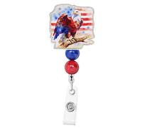 USA 250th Anniversary Badge Reel with Beaded,4th of July Badge Holder Retractable with Eagle Designs,Acrylic Glitter Badge Alligator Clip for Nurses Doctors Holiday Supplies