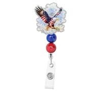USA 250th Anniversary Badge Reel with Beaded,American Bald Eagle Badge Holder Retractable Independence Day Funny Glitter Badge Reels,4th of July Accessories for Nurses Medical Staff Healthcare Workers