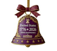 USA 250th Anniversary Bell Ornament - 3.15" 3D Red & Gold Enamel Commemorative Decor | Star Spangled Banner Melody for Christmas Tree, Collectors, President's Day/Veterans Day