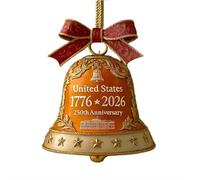 USA 250th Anniversary Bell Ornament - 3.15" 3D Red & Gold Enamel Commemorative Decor | Star Spangled Banner Melody for Christmas Tree, Collectors, President's Day/Veterans Day