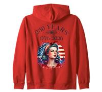 USA 250th Anniversary Celebrate Patriotic Vintage Lady Zip Hoodie