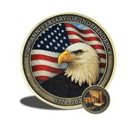 USA 250th Anniversary Challenge Coin, 1776-2026 Honoring The Declaration of Independence Signing, Featuring Bald Eagle & American Flag, Patriotic Collectible & Gift