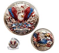USA 250th Anniversary Coin 1776-2026 3D America 250 Merchandise for Patriotic Celebration 4th of July Independence Day Gifts for Veterans & History Lover