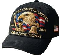 USA 250th Anniversary Embroidered Baseball Cap, Bald Eagle Print, Unisex, Adjustable, Washed Cotton, Outdoor Trucker Hat (Black)