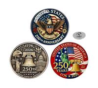 USA 250th Anniversary Enamel Pin, America Birthday Metal Flag Lapel Pins Patriotic Commemorative Brooch Badge Gifts (3PCS)