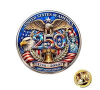USA 250th Anniversary Enamel Pin, America Birthday Metal Gold Plated Commemorative Lapel Pin, 1776-2026 Historic Patriot Brooch Badge for Christmas Patriot's Day Veterans Day (1PC)