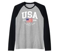 USA 250th Anniversary Independence Day 1776 2026 U.S Flag Raglan Baseball Tee