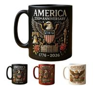 USA 250th Anniversary Mugs, 11oz/325ml Military Theme Eagle Design Ceramic Commemorative Coffee Mug, Patriotic Large Capacity Heat-Resistant Coffee Cup for Dad,Men,Graduation,Retirement Gifts (Black)