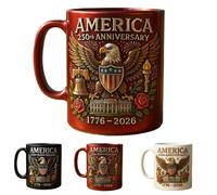 USA 250th Anniversary Mugs, 11oz/325ml Military Theme Eagle Design Ceramic Commemorative Coffee Mug, Patriotic Large Capacity Heat-Resistant Coffee Cup for Dad,Men,Graduation,Retirement Gifts (Red)