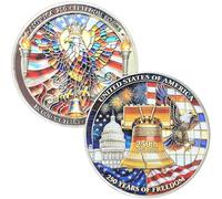 USA 250th Anniversary Stained Glass Coin, America Freedom Soars Challenge Coin with Crowned Eagle Design, Capitol Building & Fireworks Metal Token