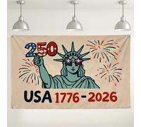 USA 250th Anniversary Wall Backdrop, Statue Vintage Celebration Decorations, Red Blue Indoor/Outdoor Party Background for Independence Day Events 71x43 Inch