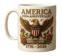 USA 250th Anniversarys Coffee Mug,11oz Patriotic Commemorative 1776-2026 Ceramic Coffee Cup,250 Years America Birthday Novelty Cup with Handle,Vibrant Print with Eagle, Gifts for 4th of July (White)