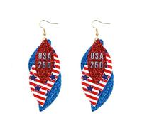 USA 250th Birthday Patriotic Earrings Glittering Multi-layered Red White Blue Teardrop Star Dangle Earrings for Women Independence Day Anniversary Jewelry, Zinc, No Gemstone