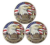 USA 250th Independence Anniversary Challenge Coin - High Relief Bald Eagle & Liberty Bell Commemorative Medal - Patriotic Keepsake Gift for Veterans, Collectors & History Buffs (Pack of 3)