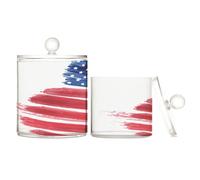 Usa Abstract Flag Brushed Grunge Clear Plastic Storage Organizer with lid Dresser Essentials Decorative Small Storage Bins for Cotton Swabs,Cotton Pads,Floss Picks,Paper Clips,s 2